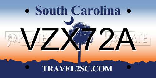 VZX72A South Carolina License Plate