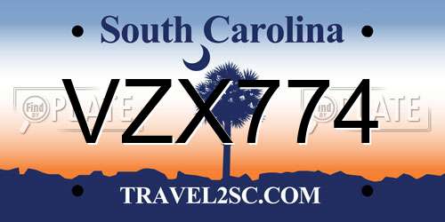VZX774 South Carolina License Plate
