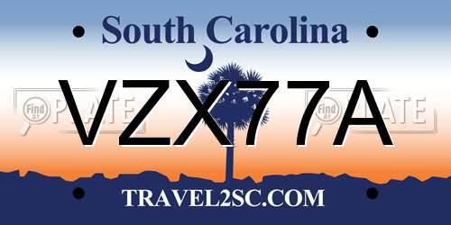 VZX77A South Carolina License Plate