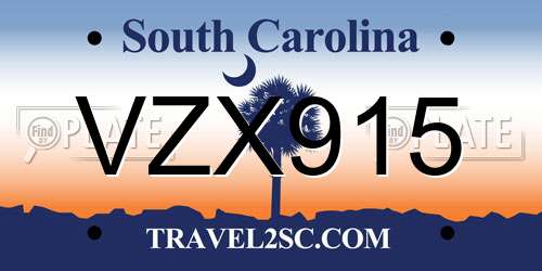 VZX915 South Carolina License Plate