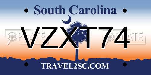 VZXT74 South Carolina License Plate