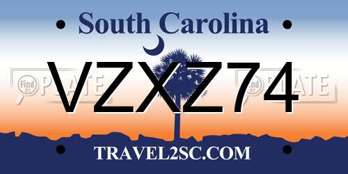 VZXZ74 South Carolina License Plate