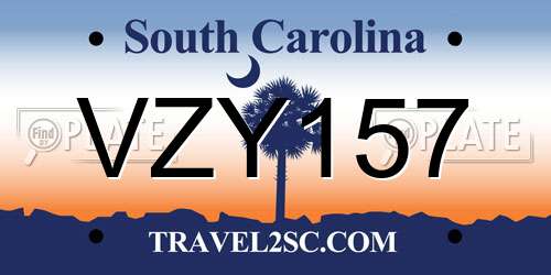 VZY157 South Carolina License Plate