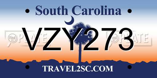 VZY273 South Carolina License Plate