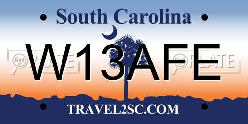 W13AFE South Carolina License Plate