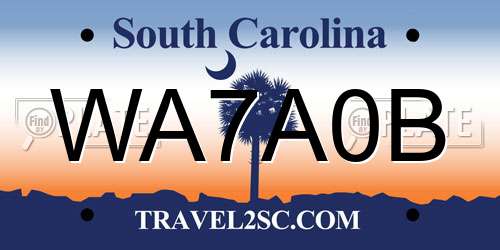 WA7A0B South Carolina License Plate