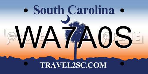 WA7A0S South Carolina License Plate