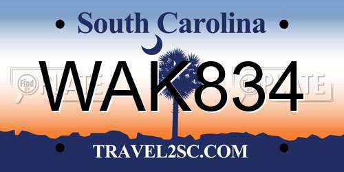 WAK834 South Carolina License Plate
