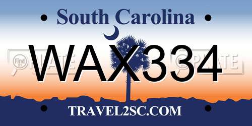 WAX334 South Carolina License Plate