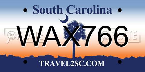 WAX766 South Carolina License Plate