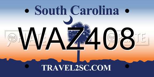 WAZ408 South Carolina License Plate