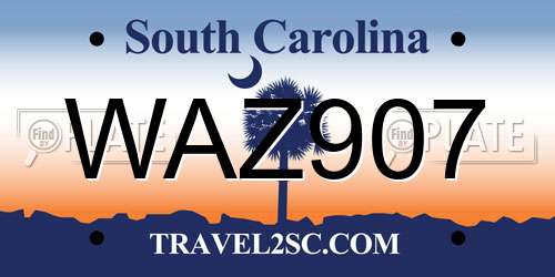 WAZ907 South Carolina License Plate