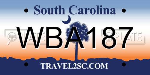 WBA187 South Carolina License Plate