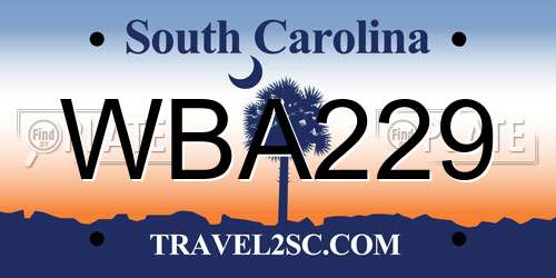 WBA229 South Carolina License Plate