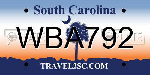 WBA792 South Carolina License Plate