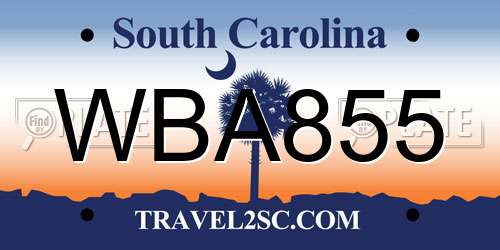 WBA855 South Carolina License Plate