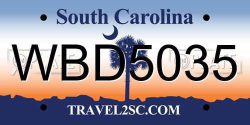 WBD5035 South Carolina License Plate