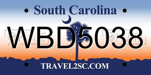 WBD5038 South Carolina License Plate