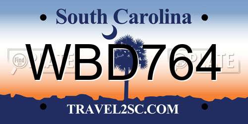 WBD764 South Carolina License Plate