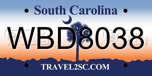 WBD8038 South Carolina License Plate