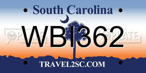 WBI362 South Carolina License Plate