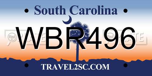 WBR496 South Carolina License Plate