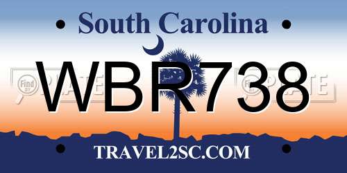 WBR738 South Carolina License Plate