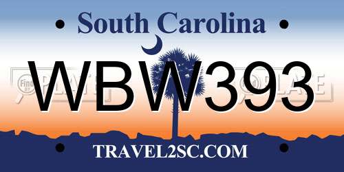 WBW393 South Carolina License Plate