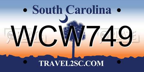 WCW749 South Carolina License Plate
