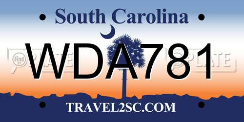 WDA781 South Carolina License Plate