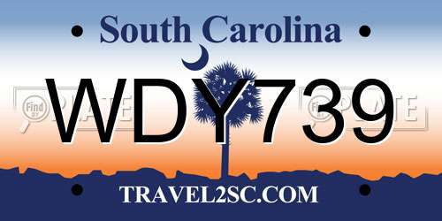 WDY739 South Carolina License Plate
