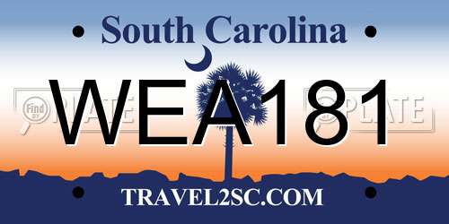 WEA181 South Carolina License Plate