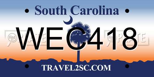 WEC418 South Carolina License Plate