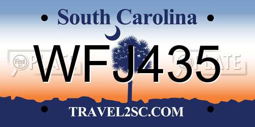WFJ435 South Carolina License Plate