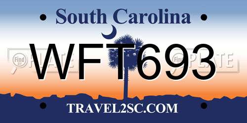 WFT693 South Carolina License Plate