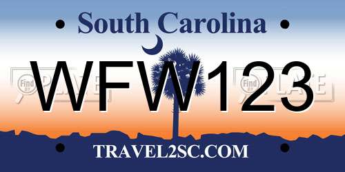 WFW123 South Carolina License Plate