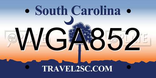 WGA852 South Carolina License Plate
