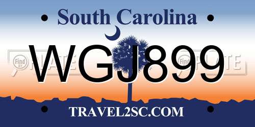 WGJ899 South Carolina License Plate