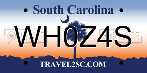 WH0Z4S South Carolina License Plate