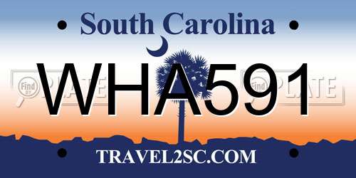 WHA591 South Carolina License Plate