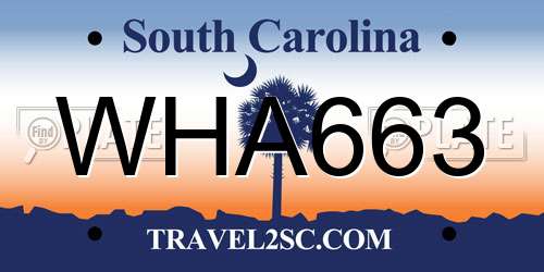 WHA663 South Carolina License Plate