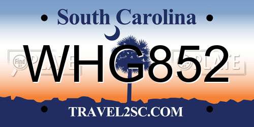 WHG852 South Carolina License Plate
