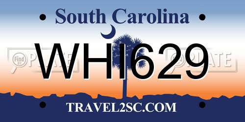 WHI629 South Carolina License Plate