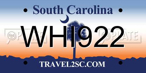 WHI922 South Carolina License Plate