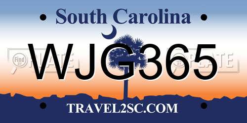 WJG365 South Carolina License Plate
