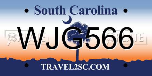 WJG566 South Carolina License Plate