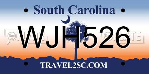 WJH526 South Carolina License Plate