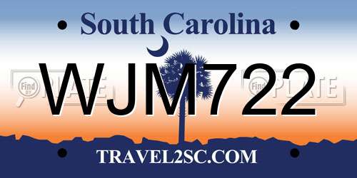 WJM722 South Carolina License Plate