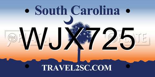 WJX725 South Carolina License Plate
