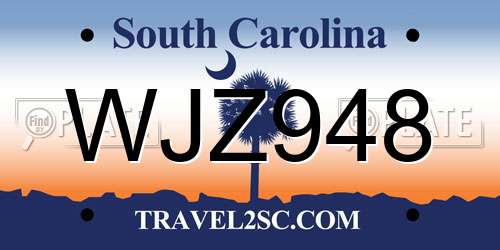 WJZ948 South Carolina License Plate
